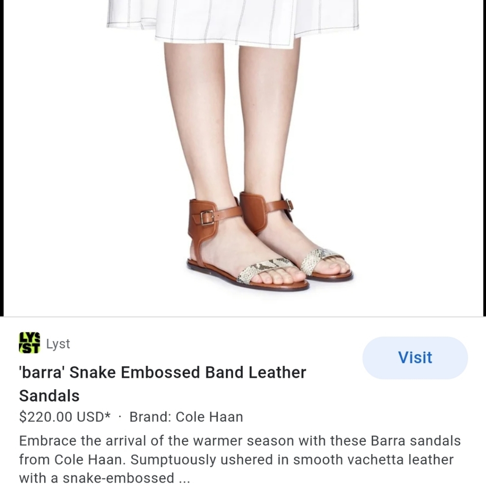 LeatherSandal COLE HAAN Barra Snake embossed LEATHER Minimalist Greek Sandal 9